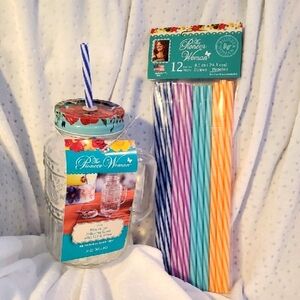 The Pioneer Woman Mason Jar Mug with Multicolor Straws